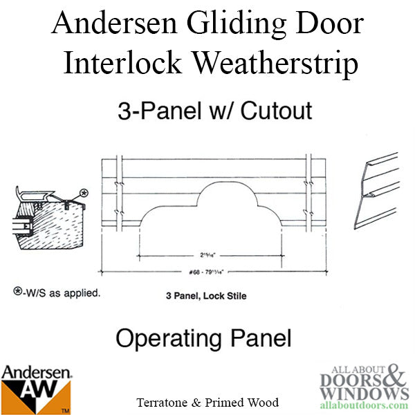 Discontinued Andersen Interlock Weatherstrip - Primed Gliding Door - Operating Panel, Lock Stile, 3 Panel - Tan - Discontinued Andersen Interlock Weatherstrip - Primed Gliding Door - Operating Panel, Lock Stile, 3 Panel - Tan