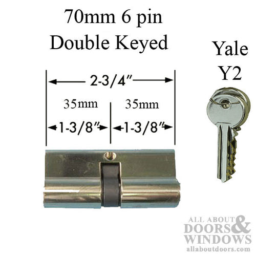 35/35 Double Keyed Profile Cylinder, 70 mm, 2-3/4'' Yale - Choose Color - 35/35 Double Keyed Profile Cylinder, 70 mm, 2-3/4'' Yale - Choose Color