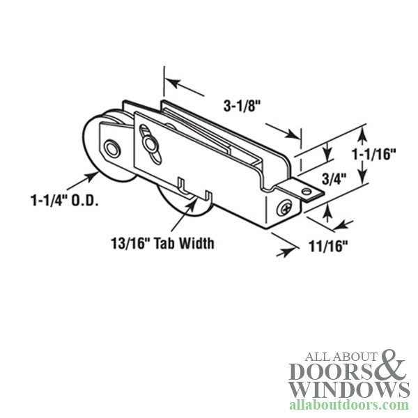 Sliding Patio Door Roller With Steel B Tab Housing Dual Wheel 1.25 Inch Steel Wheels - Sliding Patio Door Roller With Steel B Tab Housing Dual Wheel 1.25 Inch Steel Wheels