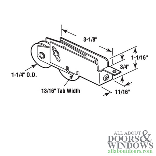 Sliding Patio Door Roller With Steel B Tab Housing Dual Wheel 1.25 Inch Steel Wheels - Sliding Patio Door Roller With Steel B Tab Housing Dual Wheel 1.25 Inch Steel Wheels