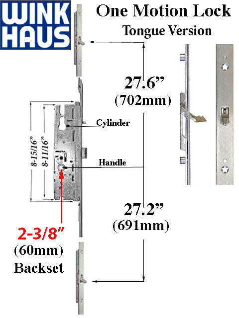 One Motion Lock, Key Above Handle, Tongue Version 81-1/2" door - 60/92 - Discontinued