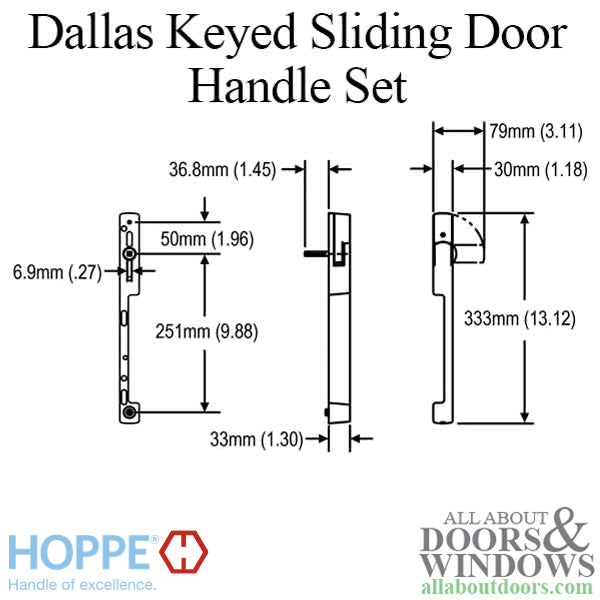 HOPPE Dallas Series Sliding Door Handle Set for HLS9000 Multipoint Locking System Left Hand Keyed Matte Black - HOPPE Dallas Series Sliding Door Handle Set for HLS9000 Multipoint Locking System Left Hand Keyed Matte Black