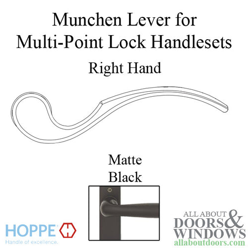 Munchen Lever Handle for Right Handed Multipoint Lock Handlesets - Matte Black - Munchen Lever Handle for Right Handed Multipoint Lock Handlesets - Matte Black