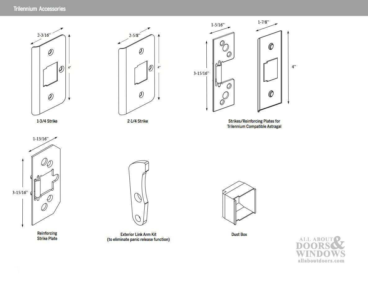 Trilennium Astragal Strike Plate Kit  (3) with Screws - Choose Color - Trilennium Astragal Strike Plate Kit  (3) with Screws - Choose Color