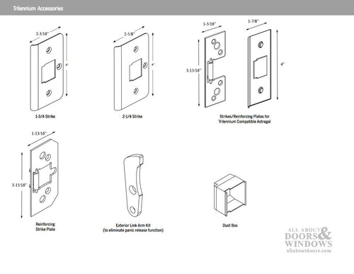 Trilennium Astragal Strike Plate Kit  (3) with Screws - Choose Color - Trilennium Astragal Strike Plate Kit  (3) with Screws - Choose Color