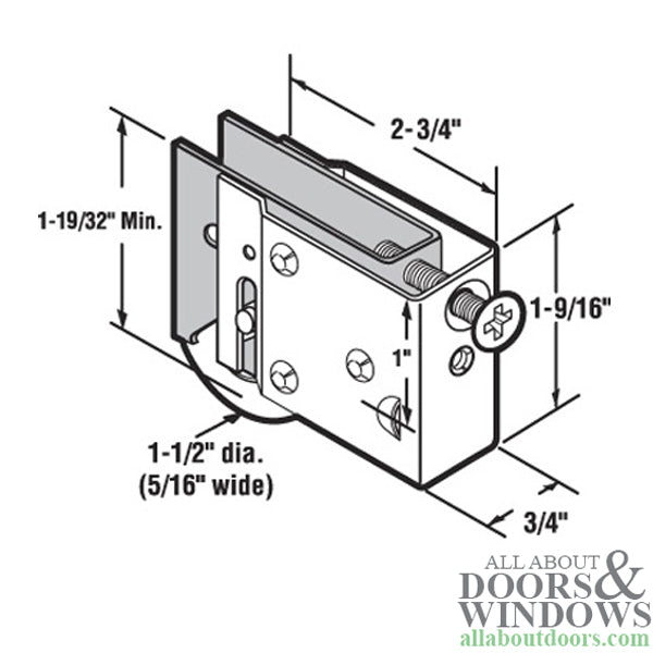 Sliding Patio Door Roller Assembly with Adjustable Steel Housing 1.5 Inch Steel Ball Bearing Wheel Diameter - Sliding Patio Door Roller Assembly with Adjustable Steel Housing 1.5 Inch Steel Ball Bearing Wheel Diameter
