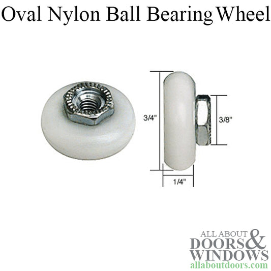 Roller, 3/4 x 1/4 Oval nylon Ball Bearing  wheel - sold in pairs