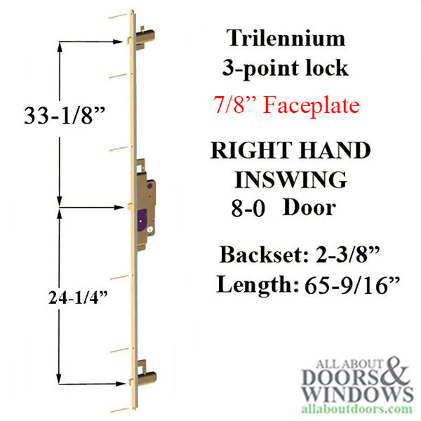Trilennium 3070 Series Multipoint Lock for 8 Foot Doors Right Hand In Swing No Strike Plates - Trilennium 3070 Series Multipoint Lock for 8 Foot Doors Right Hand In Swing No Strike Plates