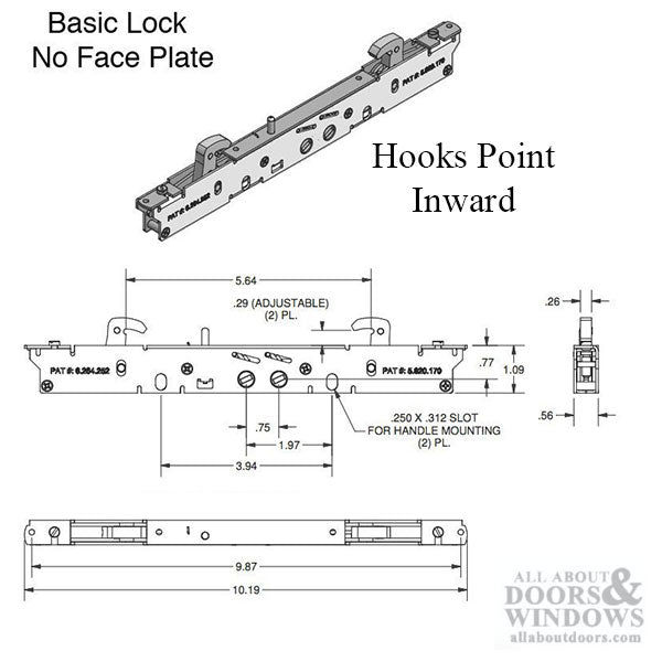 2-point Double Hook Sliding Door Lock with No Faceplate - 2-point Double Hook Sliding Door Lock with No Faceplate