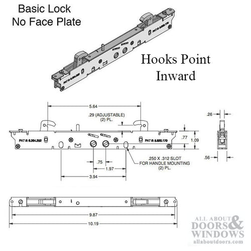 2-point Double Hook Sliding Door Lock with No Faceplate - 2-point Double Hook Sliding Door Lock with No Faceplate