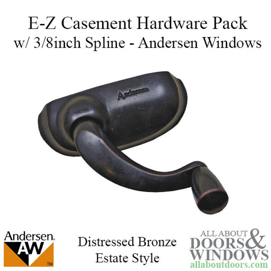 Estate Style Window Hardware Pack with 3/8 Inch Spline for E-Z Casement Windows - Distressed Bronze