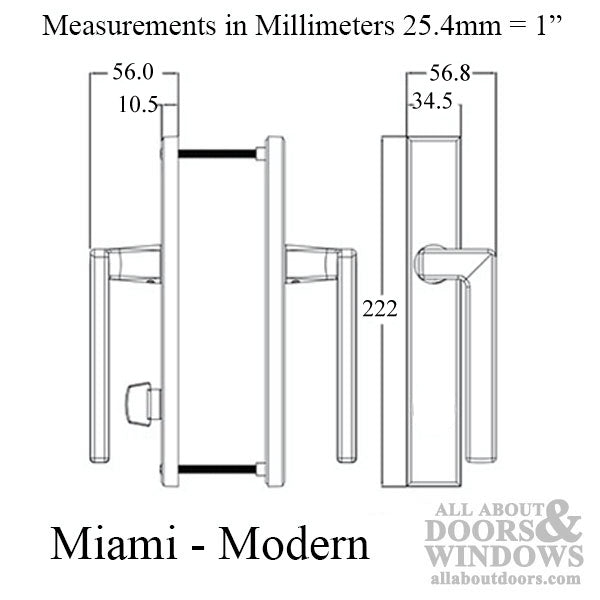 Miami Style Sliding Patio Door Handle Set Non Keyed with Thumb Turn Right Hand - Miami Style Sliding Patio Door Handle Set Non Keyed with Thumb Turn Right Hand
