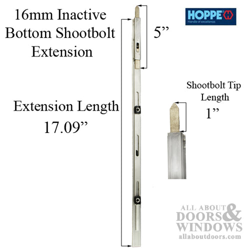 16mm Inactive Bottom Shootbolt Extension, 25mm Throw, 17.09