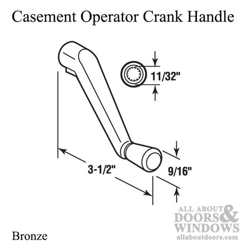 Casement Operator Crank Handle 11/32 Spline - Bronze - Casement Operator Crank Handle 11/32 Spline - Bronze