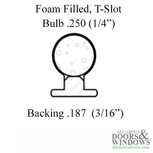 T-Slot Foam Filled Bulb Weatherstrip, .187 x .250 Diameter - T-Slot Foam Filled Bulb Weatherstrip, .187 x .250 Diameter