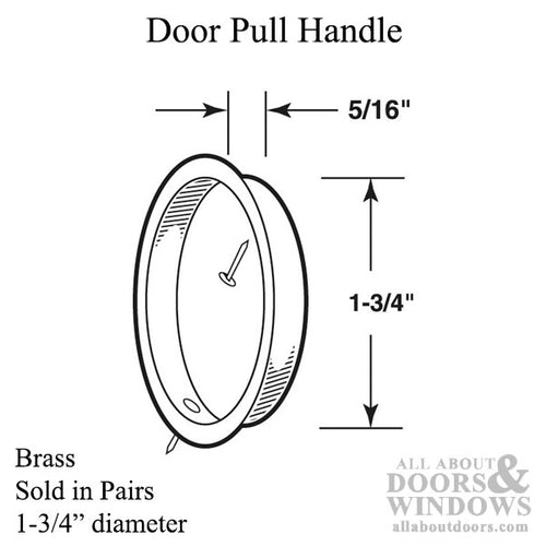 Pull Handle, Sliding Door, 1-3/4 In Dia. (Brass Plated) - Pull Handle, Sliding Door, 1-3/4 In Dia. (Brass Plated)