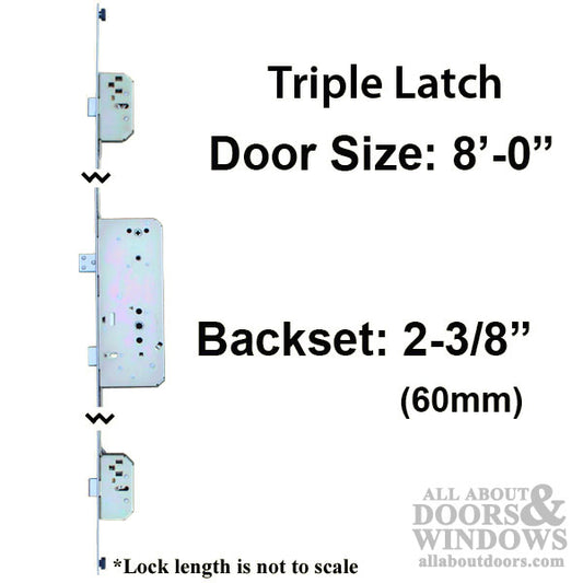 MP Lock, Sentry XL Triple Latch 8-0 Door 5-1/2 PZ x 2-3/8" BS