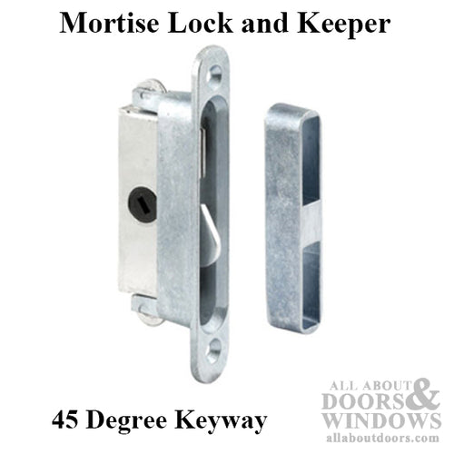 Mortise Lock and Keeper - Sliding Patio Door, 45 Degree Keyway Aluminum/Steel - Mortise Lock and Keeper - Sliding Patio Door, 45 Degree Keyway Aluminum/Steel