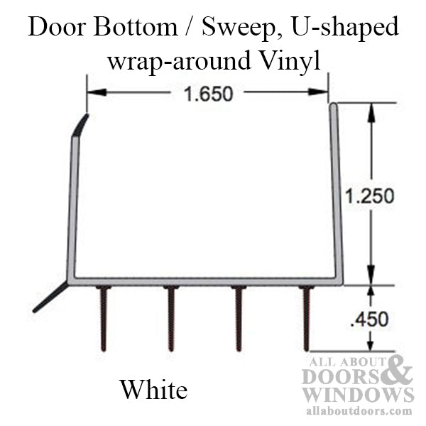 Door Bottom / Sweep, U-shaped wrap-around Vinyl -  White - Door Bottom / Sweep, U-shaped wrap-around Vinyl -  White