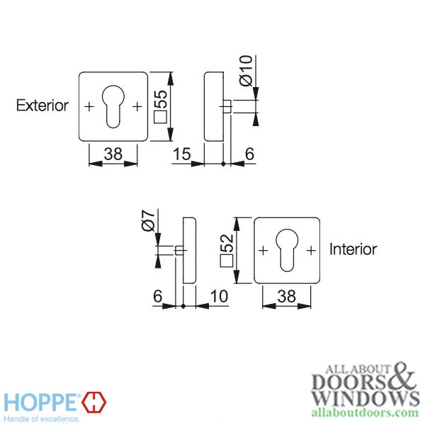 Hoppe Square Rosettes for Euro Profile Cylinder - Stainless Steel - Hoppe Square Rosettes for Euro Profile Cylinder - Stainless Steel