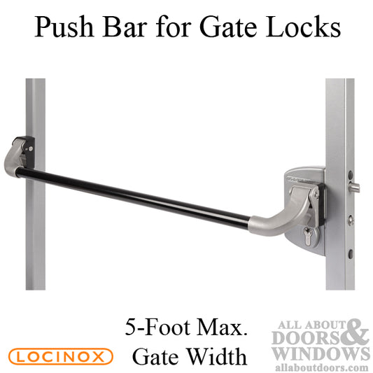 Aluminum Locinox Push Bar for Surface-Mounted Gate Locks, 5 Foot Width