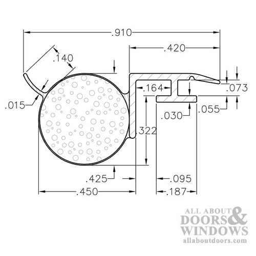 .187 T-Slot Backing .450 Foam Filled Offset Bulb Weather Stripping - .187 T-Slot Backing .450 Foam Filled Offset Bulb Weather Stripping