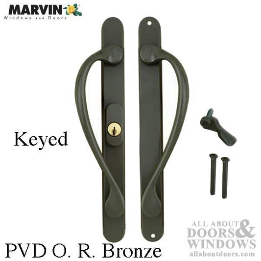 Marvin Active Keyed, Narrow Sliding Door Handle, Center Thumb - PVD Oil Rubbed Bronze