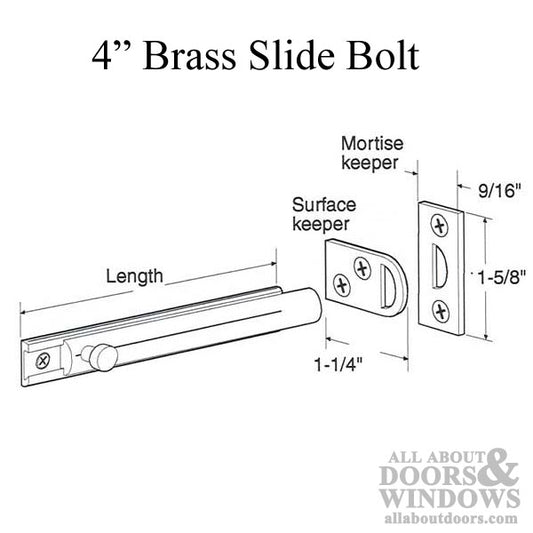 Surface Bolt - 4 Inch - Brass