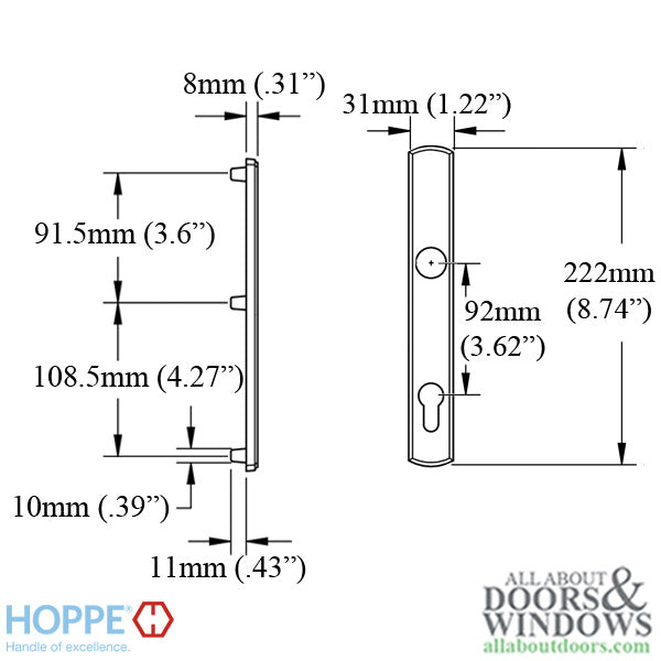 HOPPE Contemporary Exterior Backplate M216N for Active Handlesets - Brushed Chrome - HOPPE Contemporary Exterior Backplate M216N for Active Handlesets - Brushed Chrome