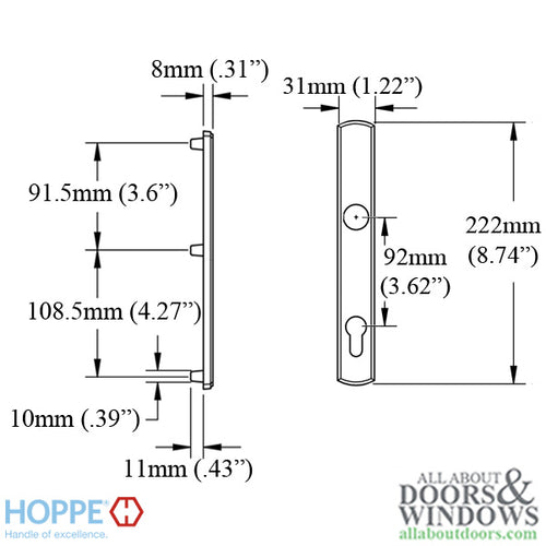 HOPPE Contemporary Exterior Backplate M216N for Active Handlesets - Brushed Chrome - HOPPE Contemporary Exterior Backplate M216N for Active Handlesets - Brushed Chrome