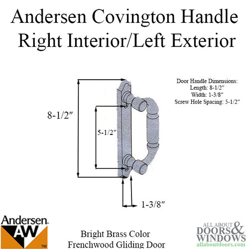 Andersen Frenchwood Gliding Door - Handle - Covington - Right Interior/Left Exterior - Bright Brass - Andersen Frenchwood Gliding Door - Handle - Covington - Right Interior/Left Exterior - Bright Brass