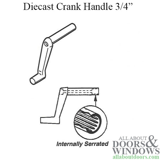 Crank Handle for Jalousie or Louvre Windows 3/4" Shank Diecast