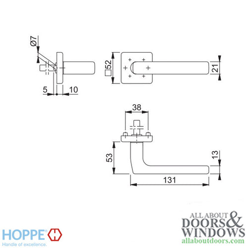 Hoppe Dallas Half Handle for Interior Entrance Doors - Stainless Steel - Hoppe Dallas Half Handle for Interior Entrance Doors - Stainless Steel