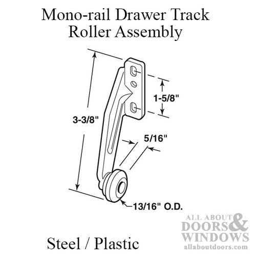 Roller Assembly, Monorail, 13/16 Inch Diameter, 2 Pack - Right Hand - Roller Assembly, Monorail, 13/16 Inch Diameter, 2 Pack - Right Hand