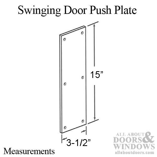 3-1/2 x 15 Push Plate,  Aluminum, Brass, Stainless Steel - 3-1/2 x 15 Push Plate,  Aluminum, Brass, Stainless Steel