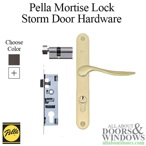 Pella Storm Door hardware with curved handle and  Mortise Lock - Choose Color - Pella Storm Door hardware with curved handle and  Mortise Lock - Choose Color