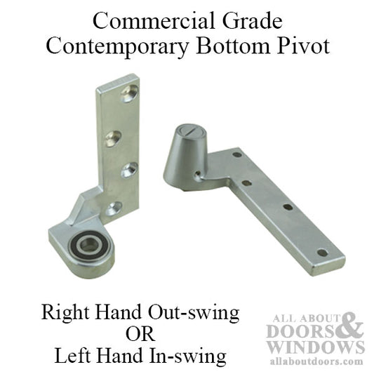 3/4 inch offset Contemporary Bottom Pivot Set, right hand out-swing, left hand in-swing - Brushed / Satin Chrome US26D