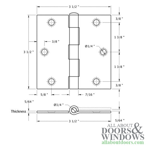 3.5 x 3.5 inch, Square Corners, Residential Hinges, Steel, Pair, Choose Color - 3.5 x 3.5 inch, Square Corners, Residential Hinges, Steel, Pair, Choose Color