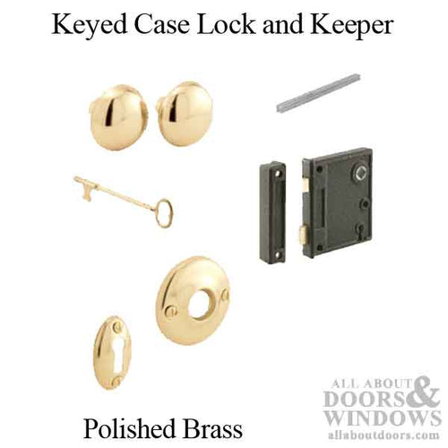 Keyed Case Lock and Keeper Set, Pitted Brass Knobs & Rosette - Keyed Case Lock and Keeper Set, Pitted Brass Knobs & Rosette