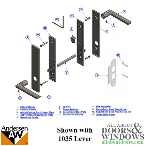 Andersen FSB 1075 Non Keyed Trim Set for Double Door Stainless Steel Finish - Andersen FSB 1075 Non Keyed Trim Set for Double Door Stainless Steel Finish