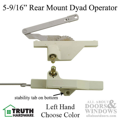 Rear Mounted Dyad Casement Operator with Stability Tab, 5-9/16, Left Hand - Choose Color - Rear Mounted Dyad Casement Operator with Stability Tab, 5-9/16, Left Hand - Choose Color