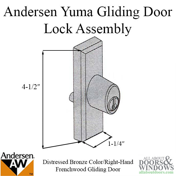 Andersen Frenchwood Gliding Door - Lock Assembly w/Keys, Yuma - Right Hand - Distressed Bronze - Andersen Frenchwood Gliding Door - Lock Assembly w/Keys, Yuma - Right Hand - Distressed Bronze