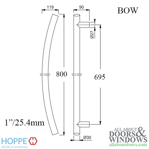 Hoppe Bow Shaped Door Pull Handle 31-1/2 Inch - Hoppe Bow Shaped Door Pull Handle 31-1/2 Inch
