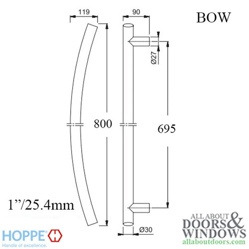 Hoppe Bow Shaped Door Pull Handle 31-1/2 Inch - Hoppe Bow Shaped Door Pull Handle 31-1/2 Inch