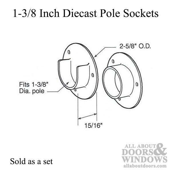 Pole Sockets, Diecast 1-3/8 wood pole, Pair - White - Pole Sockets, Diecast 1-3/8 wood pole, Pair - White