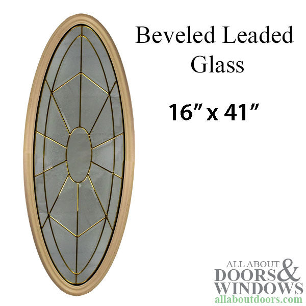 Oval Glass door lite Clear Center Oval, Beveled Leaded Glass, Glue Chip, Brass Caming - Oval Glass door lite Clear Center Oval, Beveled Leaded Glass, Glue Chip, Brass Caming