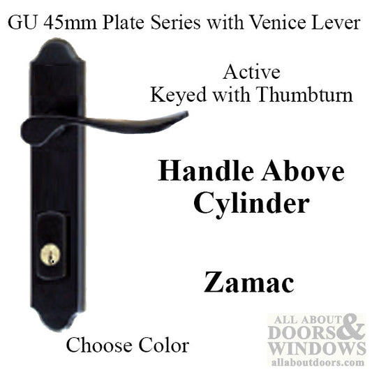 G-U Venice Handle and 45mm Plate Series, Zamac, Active, Key and Thumbturn (Handle Above Cylinder), Choose Color