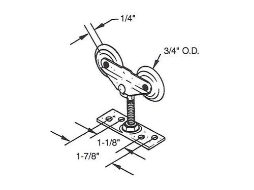 2 Wheel, 3/4 inch Dia., Top Mount Closet Door Roller - 2 Wheel, 3/4 inch Dia., Top Mount Closet Door Roller