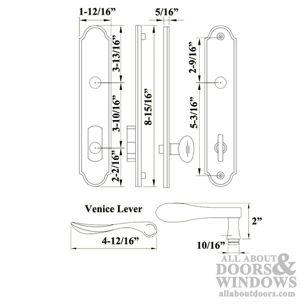 Venice Lever, 5146 Inactive Trim, Non-Keyed with Thumbturn Trim Hardware - Dark Bronze - Venice Lever, 5146 Inactive Trim, Non-Keyed with Thumbturn Trim Hardware - Dark Bronze