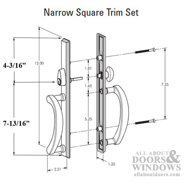 Expressions Narrow Square Active Non-Keyed Sliding Door Handle - Expressions Narrow Square Active Non-Keyed Sliding Door Handle